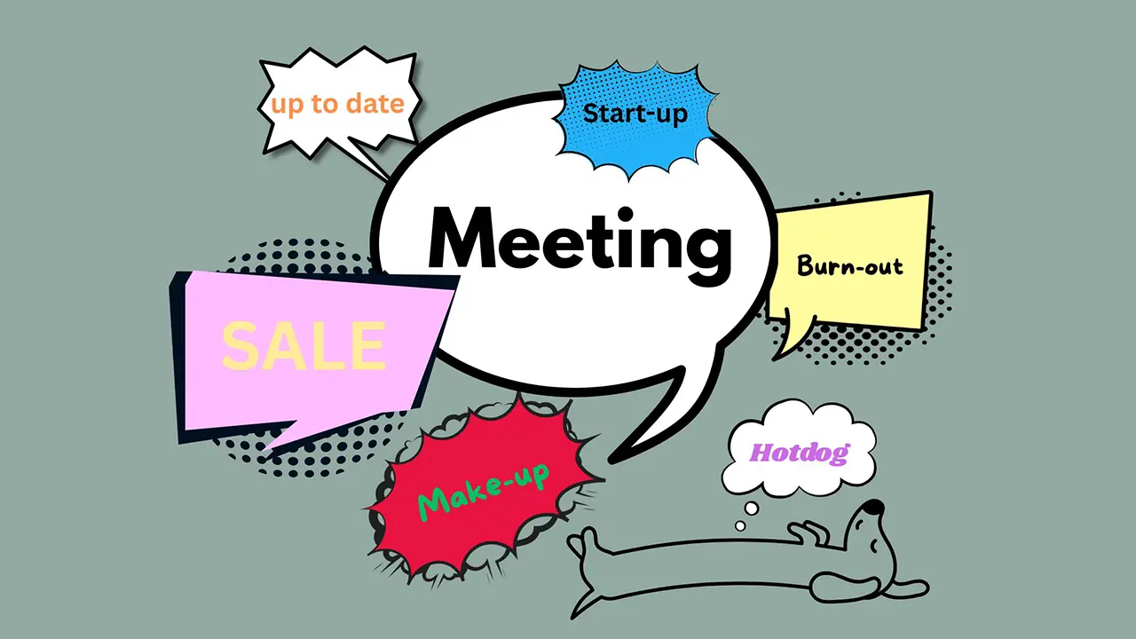 Illustration mit Anglizismen wie Start-up, Burn-out und Sale